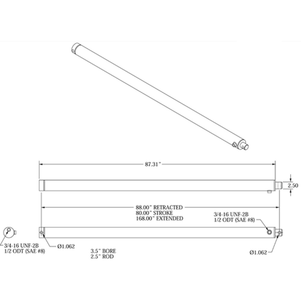 EXT TAIL CYLINDER,3.5"x2.5"x80"