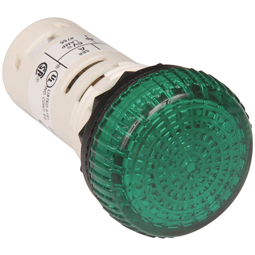 AB 22MM PILOT LIGHT, GREEN LENS AND LED, 120VAC