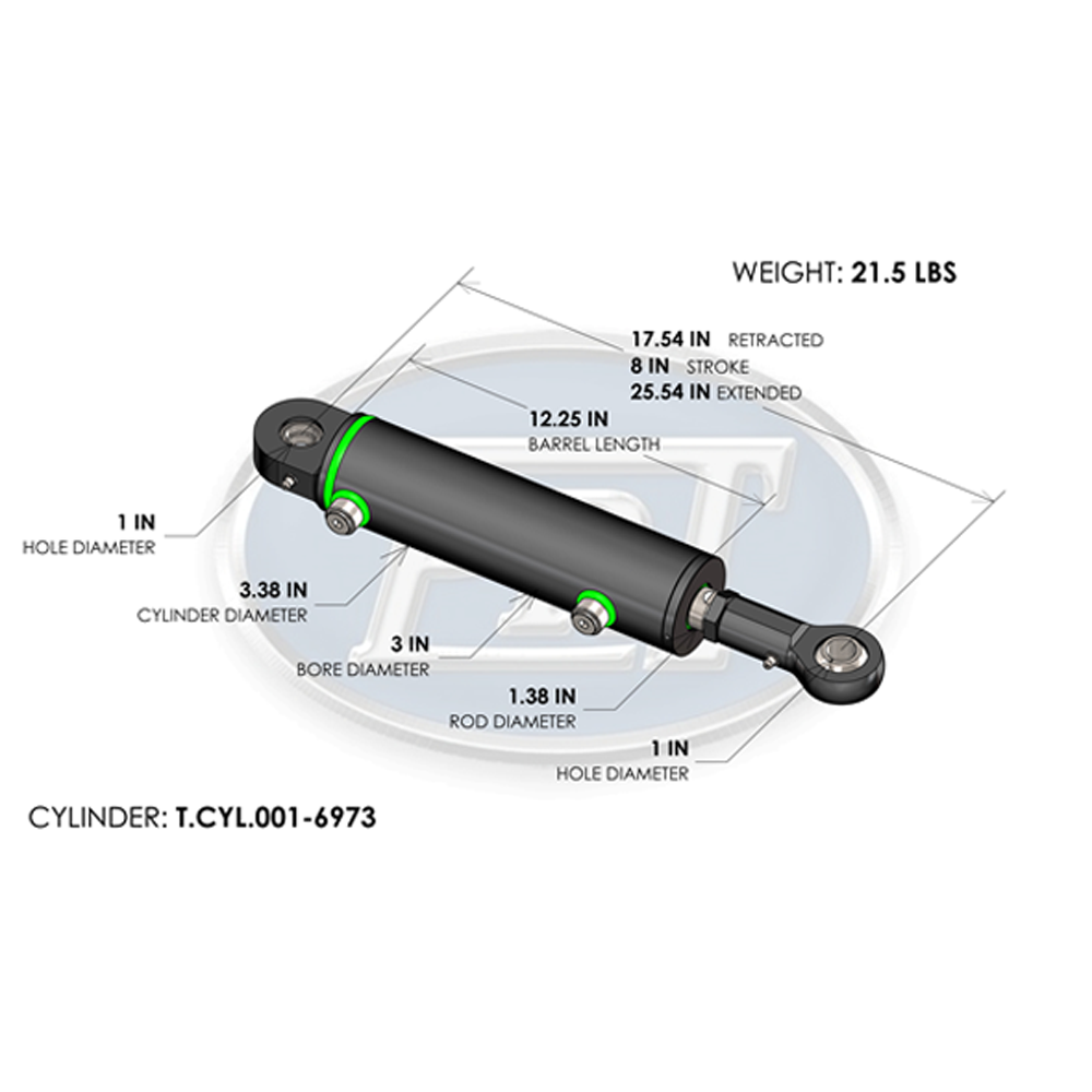 CYL,GRIP/DUMP,1-3/8" ROD, INLINE PORTS