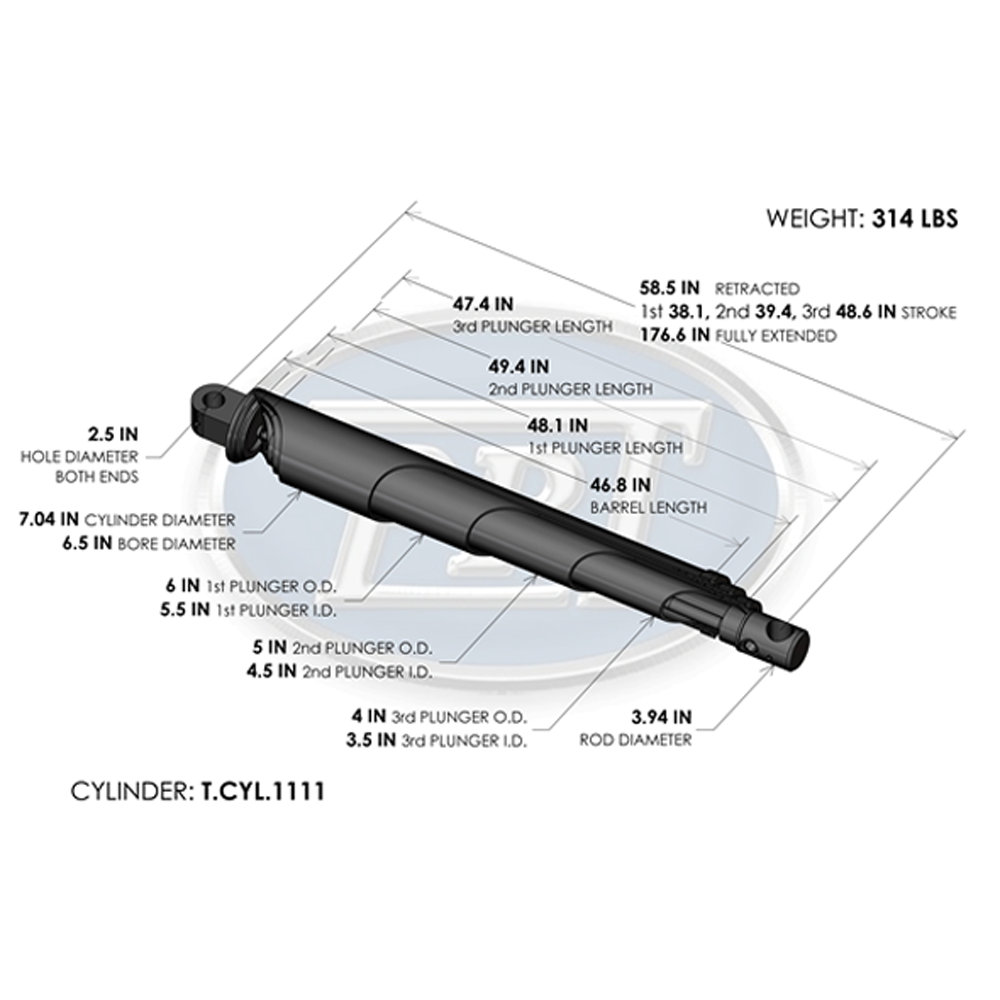 LIFT CYLINDER,6-5-4" X 118" (UT/UH/A5 MODELS)
