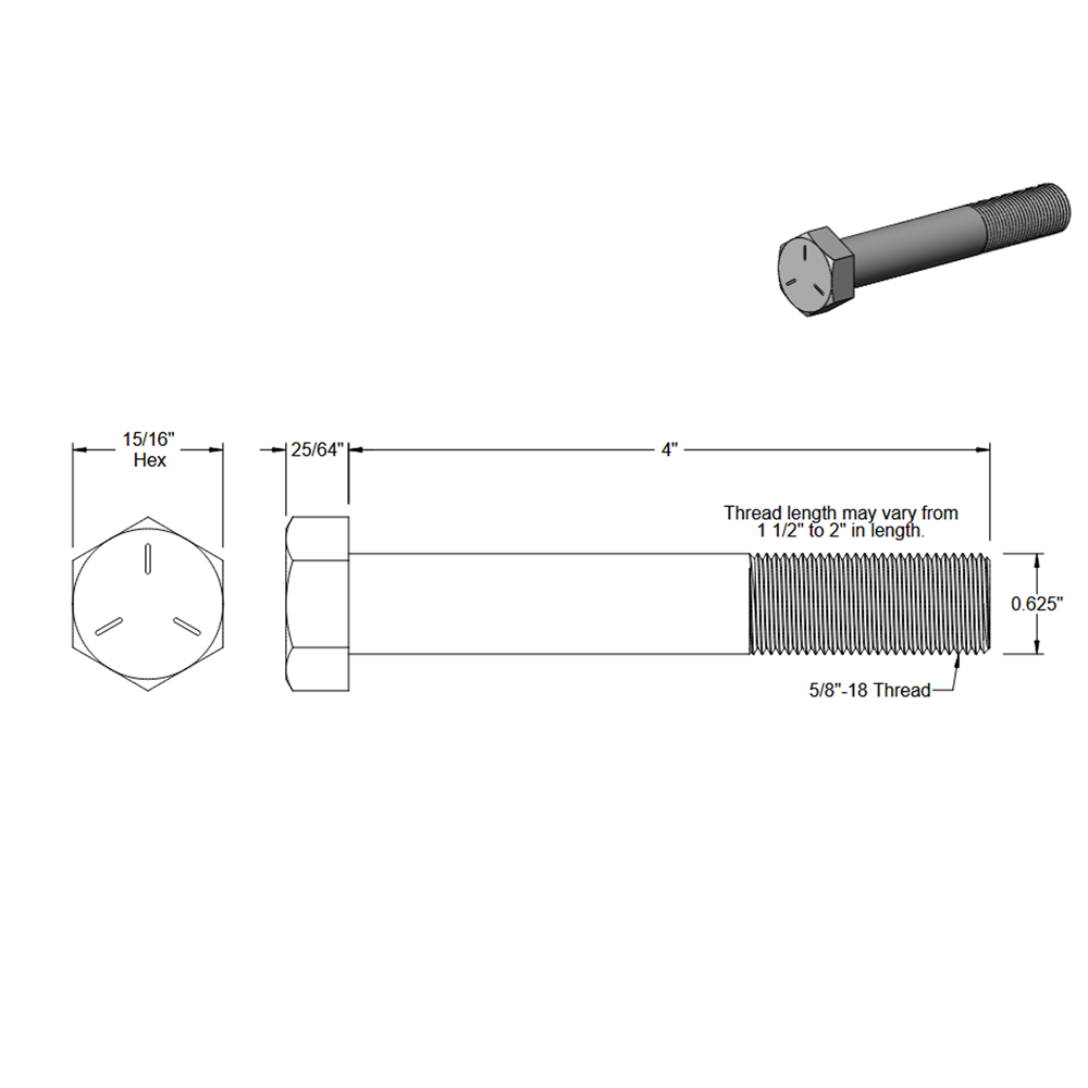 5/8-18 X 4 GRD 5 - PACK OF 5